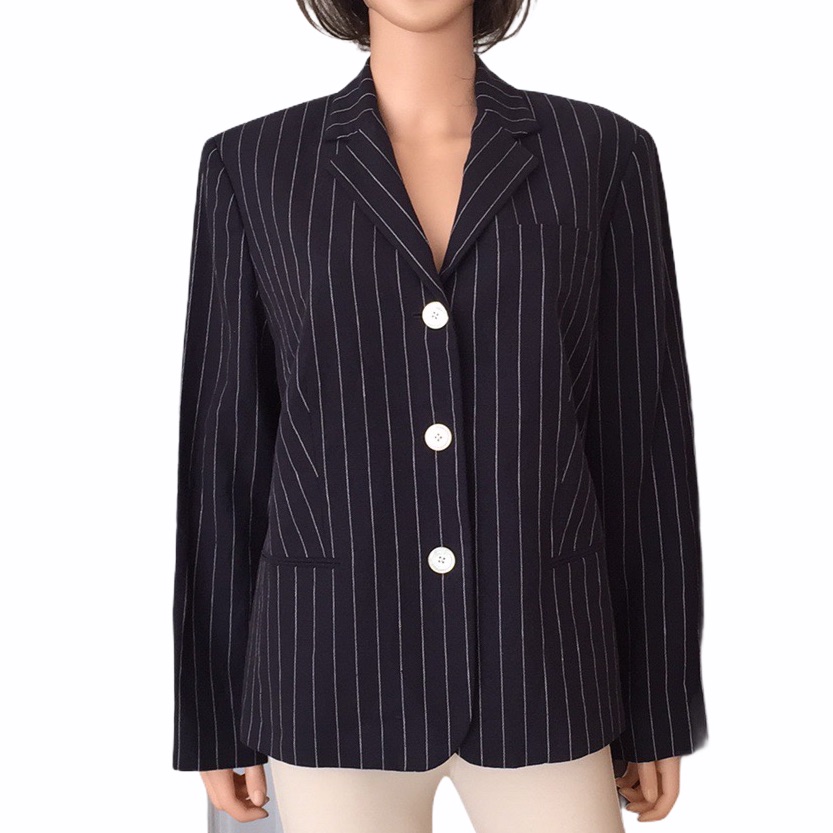 Lauren Ralph Lauren Linen Cotton Navy Pinstriped Blazer